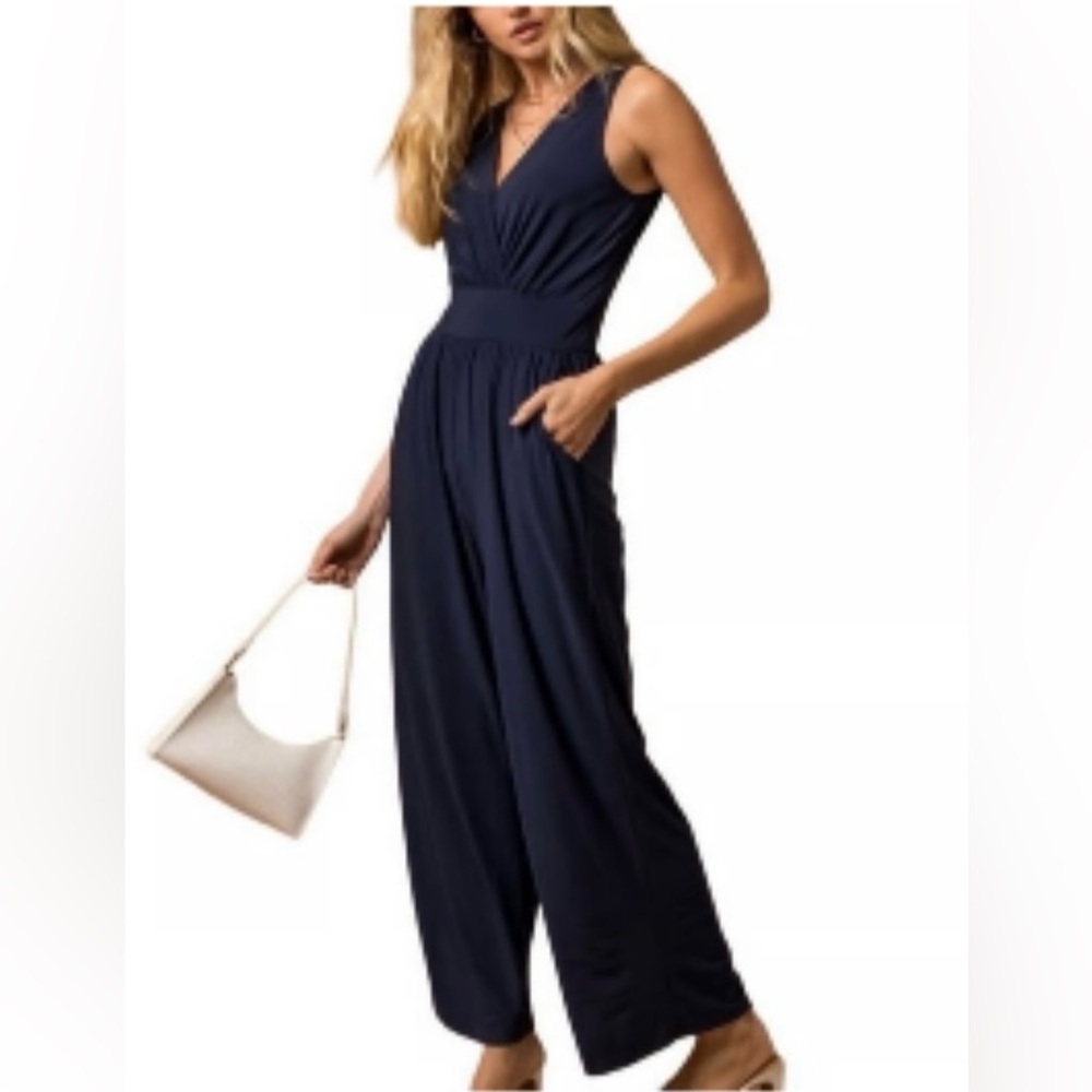 Gilli Deep Blue V-Neck Sleeveless Jumpsuit - Picture 2 of 8